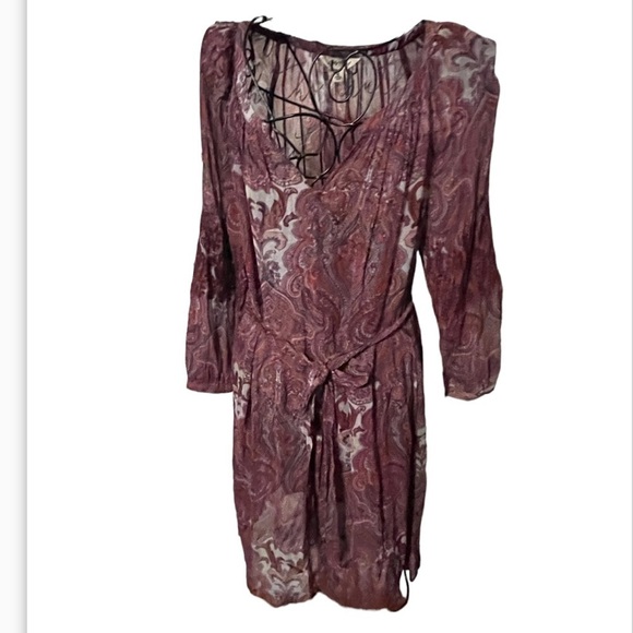 Lucky Brand Red Paisley Dress Sz Medium sheer see thru tie waist - Picture 3 of 8